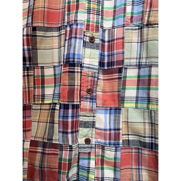Lands' End Mens Button Down Shirt Summer Size XL Multi Patchwork Traditional Fit - Picture 6 of 13